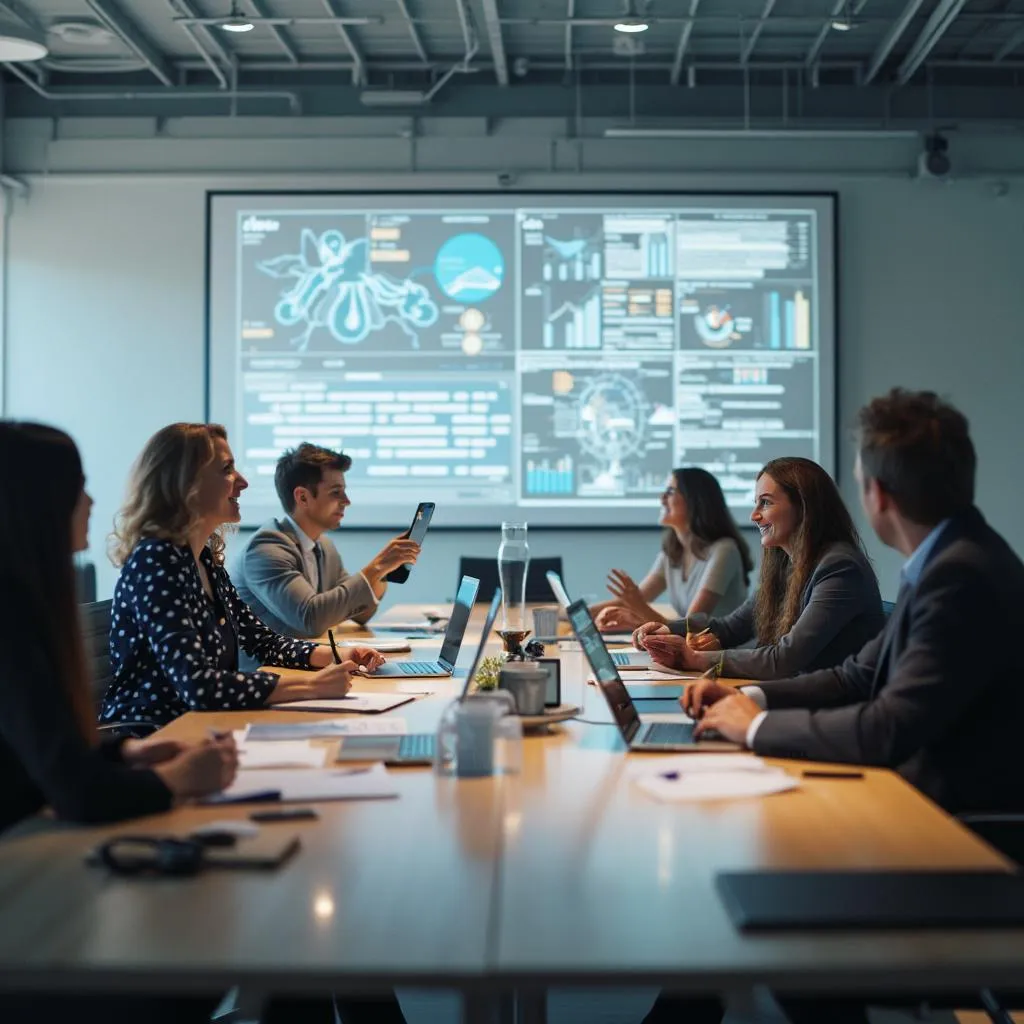 Sesión de trabajo con cliente en sala de reuniones